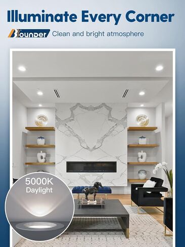 BBOUNDER 12 Pack 5/6 Inch LED Recessed Downlight, Baffle Trim, Dimmable, 12.5W=100W, 5000K Daylight, 950 LM, Damp Rated, Simple Retrofit Installation -No Flicker in Saudi Arabia