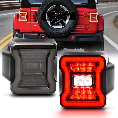 ضوء خلفي LED مناسب لـ 2018-2023 Jeep Wrangler JL (لنموذج هالوجين المخزون للترقية إلى LED الكامل)، مجموعة مصابيح خلفية LED مصباح فرامل مجموعة مصابيح إشارة الانعطاف الخلفية، عدسة شفافة in Kuwait