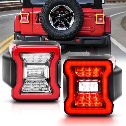 ضوء خلفي LED مناسب لـ 2018-2023 Jeep Wrangler JL (لنموذج هالوجين المخزون للترقية إلى LED الكامل)، مجموعة مصابيح خلفية LED مصباح فرامل مجموعة مصابيح إشارة الانعطاف الخلفية، عدسة شفافة in Kuwait