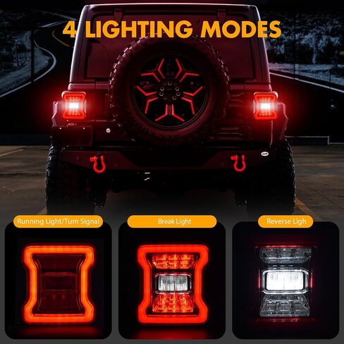 ضوء خلفي LED مناسب لـ 2018-2023 Jeep Wrangler JL (لنموذج هالوجين المخزون للترقية إلى LED الكامل)، مجموعة مصابيح خلفية LED مصباح فرامل مجموعة مصابيح إشارة الانعطاف الخلفية، عدسة شفافة in Kuwait