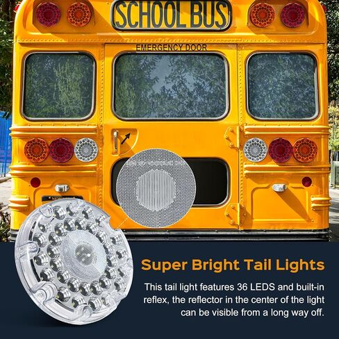 2Pcs 7" Turn Signal Tail Lights 36 LED 7-Inch Amber School Buses Transit Vehicle Tail Lights Round Truck Turn Signal/Parking Lights Trailer Truck Taillight w/Inner Reflex Lens in Saudi Arabia