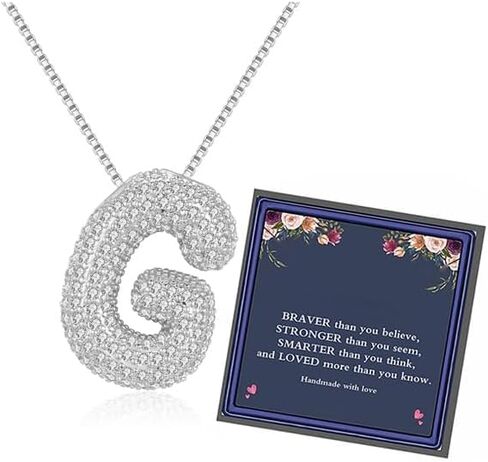 Bubble Letter Necklace For Women, Balloon Initial Letter Alphabet Pendant 18k Gold Plated Dainty Zirconia Inlaid Necklaces Fashion for Women Teen Girls Jewelry Gifts in Saudi Arabia