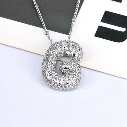 Bubble Letter Necklace For Women, Balloon Initial Letter Alphabet Pendant 18k Gold Plated Dainty Zirconia Inlaid Necklaces Fashion for Women Teen Girls Jewelry Gifts in Saudi Arabia