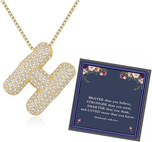 Bubble Letter Necklace For Women, Balloon Initial Letter Alphabet Pendant 18k Gold Plated Dainty Zirconia Inlaid Necklaces Fashion for Women Teen Girls Jewelry Gifts in Saudi Arabia
