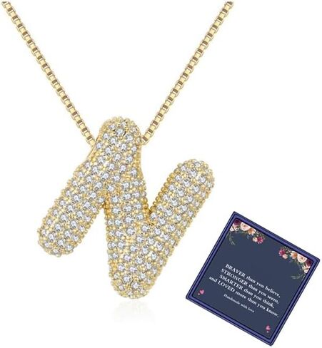Bubble Letter Necklace For Women, Balloon Initial Letter Alphabet Pendant 18k Gold Plated Dainty Zirconia Inlaid Necklaces Fashion for Women Teen Girls Jewelry Gifts in Saudi Arabia