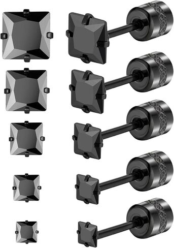 5 Pairs Titanium Screw Back Earrings for Women Men, Hypoallergenic Princess Cut CZ Surgical Stainless Steel Stud Earrings for Sensitive Ears in Saudi Arabia
