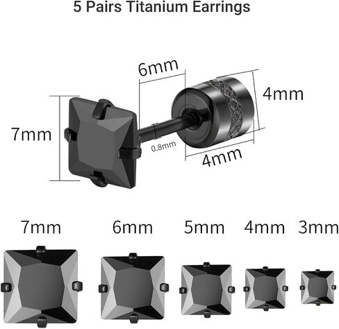 5 Pairs Titanium Screw Back Earrings for Women Men, Hypoallergenic Princess Cut CZ Surgical Stainless Steel Stud Earrings for Sensitive Ears in Saudi Arabia