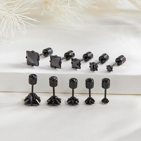 5 Pairs Titanium Screw Back Earrings for Women Men, Hypoallergenic Princess Cut CZ Surgical Stainless Steel Stud Earrings for Sensitive Ears in Saudi Arabia