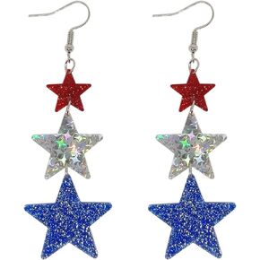 Star Earrings for Women and Girls 4th of July Red White and Blue Acrylic Earrings Patriotic Earrings