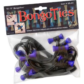 INDIGO & BLACK "Peacock" Bongo Ties - 10 Pack "Style-D" ~ Professional cable ties made of natural rubber and bamboo ~ BEAUTIFUL AND VIBRANT INDIGO COLOR ~