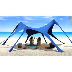 YUSING 4 Poles Beach Canopy, 20 x 13ft Beach Tent Sun Shelter with 8 Sandbags, Sand Shovels, Ground Pegs, Beach Shade for Beach,Backyard and Picnics