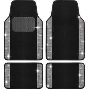 Crystal Two Tone Carpet Car Floor Mats - Silver Rhinestone Bling Style Auto Accessories