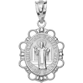 Sterling Silver Medalla De San Benito Saint St Benedict Oval Pendant