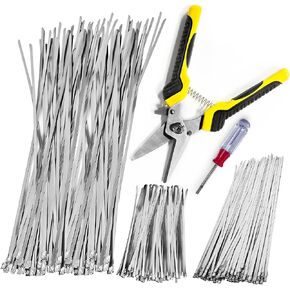 150Pcs Heavy Duty Metal Zip Ties With Tie Cutter, Stainless Steel Zip Ties, 3 Size Of 6 Inch 11.8 Inch 19.7 Inch Self-Locking Zip Cable Ties for Fixing Fences, Pipes, Etc. Outdoor