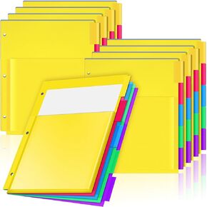 Qilery 8 Sets 5-Tab Plastic Binder Dividers with Flexible Front Pockets Plastic Dividers Binder Dividers with Multicolor Tabs for 3 Ring Binder for Business and School