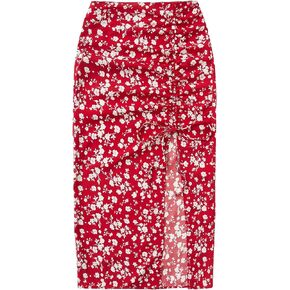 Floerns Women's Boho Floral High Waist Split A Line Midi Skirt Burgundy X-Small
