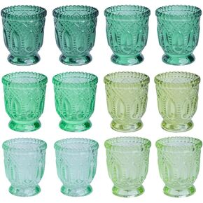 Koyal Wholesale 12 Ombre Blue Votive Candle Holders, Glass Vintage Candle Holders, Bulk Blue Candle Holders Table Decor, Tealight Candle Holders for Wedding Centerpieces Table Party Decor, 3" x 2.75"
