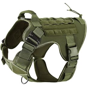 Tactical Dog Harness, 2X Metal Buckle, Military Reflective Dog Harness with Hidden Airtag Holder and Handle, Adjustable No-Pull Service Dog Vest with Molle & Loop Panels