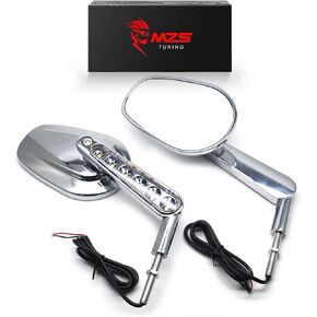 MZS Motorcycle Mirrors Chrome, Heavy Duty LED Turn Signals Rear View Side Mirror Accessories Compatible with 2009-2017 VROD V-Rod Muscle VRSCF