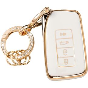 for Lexus Key Fob Cover Soft 4 Buttons TPU Protection Car Key Case Shell with Fashion Gold Bling Keychain Compatible with Lexus RX is ES GS LS NX RS GX LX RC LC Smart Key Black