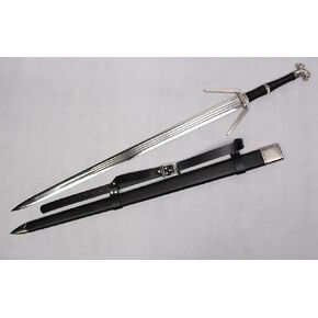 Medieval Handmade Carbon Steel Two Hand Hunting Sword with Real Leather Sheath and Shoulder Strap Xmas Gift Accessories Cosplay Costume Replica