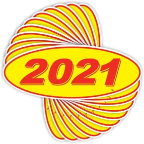 Versa Tags 2021 Oval Model Year Car Dealer Window Stickers Proudly Made in The USA Versa Oval Model Windshield Year Stickers are Yellow and Red in Color Come Twelve (12) to A Pack
