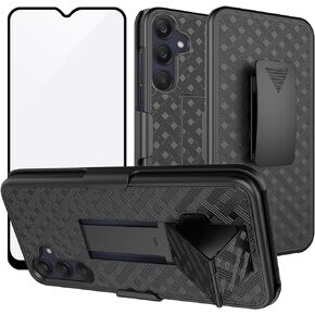 Ailiber for Samsung A25 5G Phone Case with Belt Clip, Samsung Galaxy A25 Holster with Screen Protector, Kickstand Holder, Slim Shockproof Shell Full Body Cell Phone Cover for Galaxy A25 5G 6.5"-Black