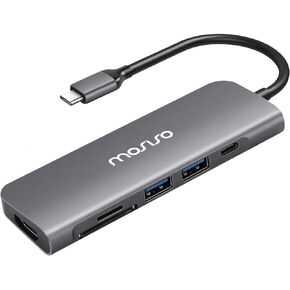 MOSISO USB-C Hub, 6in1 Type-C Multiport Adapter to 65W Power Charging, 2 USB 3.0 Ports, SD/TF Card Reader/4K HDMI Compatible with MacBook/Laptop Notebook/Tablet/More USB Type-C Devices, Space Gray