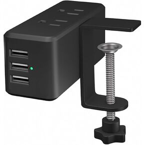 Compact Desk Edge Clamp Power Strip with 6-Outlet,3-USB-A-Port,Fit 2.4" Tabletop Edge,Table Leg.Meeoueoiu Desktop Mount Charging Power Station for Office Home,6.56ft Extension Cord,Black