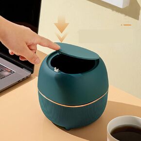 Plastic Trash can Creative Mini Desktop Trash can, with lid Small Home Office Cleaning Trash Button Desktop Storage bin, with 50 Trash Bags (Green)