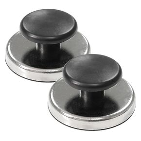 Master Magnetics HMKR-70X2 Round Base Magnet Fastener with Knob,Chrome,2.63"" Diameter, 1.33"" Total Height with 1.75"" Diameter Knob/65 Pounds,(Box of 2), Silver and Black