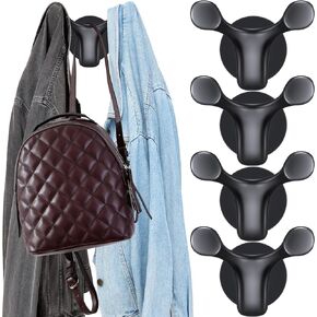4 Pack Magnetic Hooks Heavy Duty Magnetic Double Hooks Cubicle Coat Hook Magnet Rubber Coated Hooks for Robe Bag Hat Key Mug Cup Towel Metal Home Office Garage Wall Cruise Cabin, Black