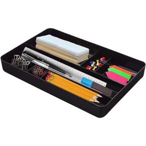 1InTheOffice Desk Drawer Tray Organizer, 7 Compartment Tray, Plastic Drawer Organizers, Black 14.13" L x 9.13" W x 2.04" H