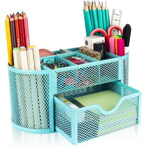 HOPECK Desk Organizer Office Accessories, Multi-Functional Mesh Desk Organizer with 8 Compartments and 1 Drawer for Home, Office, School, Workshop, kitchen (Blue) in Kuwait
