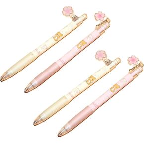 4Pcs Pink Kawaii Sakura Mechanical Pencil, Press Pen Writing Supplies, Practical 2B Cartoon Bear Automatic Pencils for Writing Supplies School Office (0.5/0.7mm)