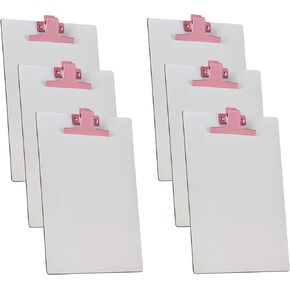 Acrimet White Clipboard Letter Size A4 (13" x 9 1/16") Premium Metal Clip (Hardboard) (Pink Clip) (6 Pack)