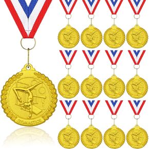 12 Pcs Gymnastics Medals - 2 Inch Gold Metal Award Medal with V Neck Ribbons for Kids Adults Gymnastics Tournament, Gymnastics Theme Party