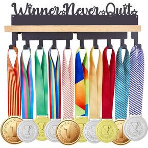 SUPERDANT Always Earned Never Given Trophy and Medal Display Wooden Shelf Medal Hanger Holder Displaying