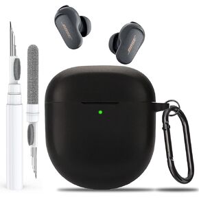 Olytop for Bose QuietComfort Earbuds II/Ultra Case with Cleaner Pen, Soft Silicone Cover Protective Shell Skin with Keychain Men Women for New Bose QC 2 Earbuds 2022/2023 - Black