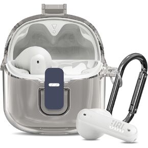 [Secure Lock] Clear Case for JBL Tune Flex Case Cover Compatible with JBL Tune Flex True Wireless Noise Cancelling Earbuds Anti-Scratch Protective Cover with Keychain (Clear)