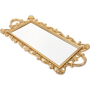 Embossed Mirror Tray Decorative Tray Mirror Vanity Tray Perfume Tray centerpieces Tray Decor countertop Organizer Glass Dresser Tray Gold Cake Stand Food Resin Finishing Tray Miss
