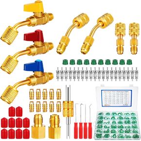 552 Pcs Air Conditioner Refrigerant Valve R410a Adapter and O Ring Kit with Remover Tool Valve Core Tank Adapter Gasket Assortment Set for R410a R134a R12