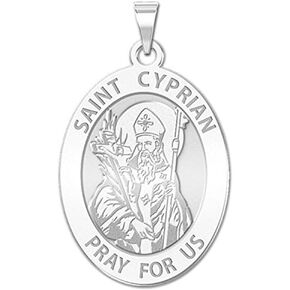 PicturesOnGold.com Saint Cyprian Oval Religious Medal - in Sterling Silver and 10K or 14K Gold