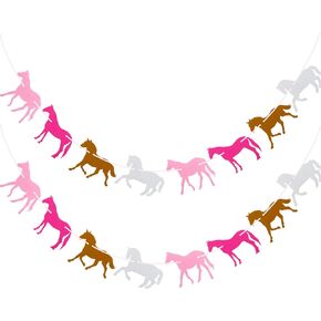 Tegeme 2 Pieces Horse Garland Banner Pink Horse Banner for Birthday Party Felt Supplies for Pink Pony Club Decorations Racing Birthday Wedding Party Decoration