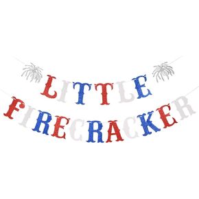 Little Firecracker Banner Red White and Blue Glitter- 4th of July Baby Shower Decor, Little Firecracker Party Decor,1st Birthday Patriotic Theme Banner