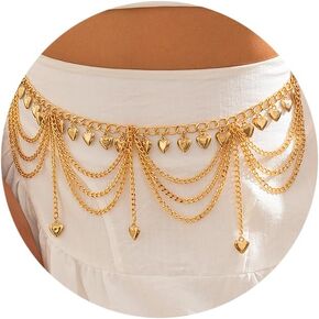Gold Waist Chain Heart/Star/Ball/Butterfly Pendant Tassel Belly Chains Body Chain Jewelry for Women 26-35in Suit Size S/M