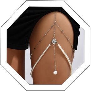 Sexy Layered Leg Chain Vintage Stretchy Pearl Thigh Chain Elegant Beaded Tassel Snake Body Chain Hollow Carved Gold Leg Chain Summer Beach Jewelry for Women in Kuwait