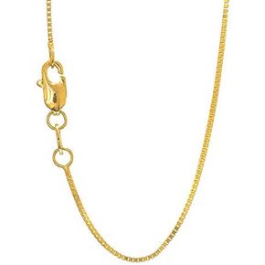 14k Solid Yellow Gold 0.6mm Box Chain Necklace, Lobster Claw - 17 Inches