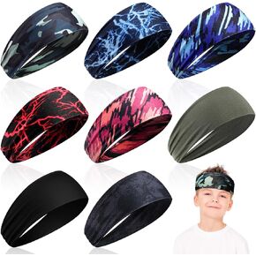 Zhanmai 8 Pieces Boys Headbands Athletic Sweatbands Kids Sports Wicking Headbands Breathable Headbands Elastic Sweat Headband Girls Boys for Football Basketball Running Exercise