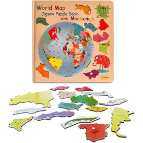 Geography Magnetic World Map Jigsaw Puzzle Book with Mnemonics: Fun Memory Tricks for Learning Countries & Capitals | Educational Tool for Kids Ages +6 and Adults